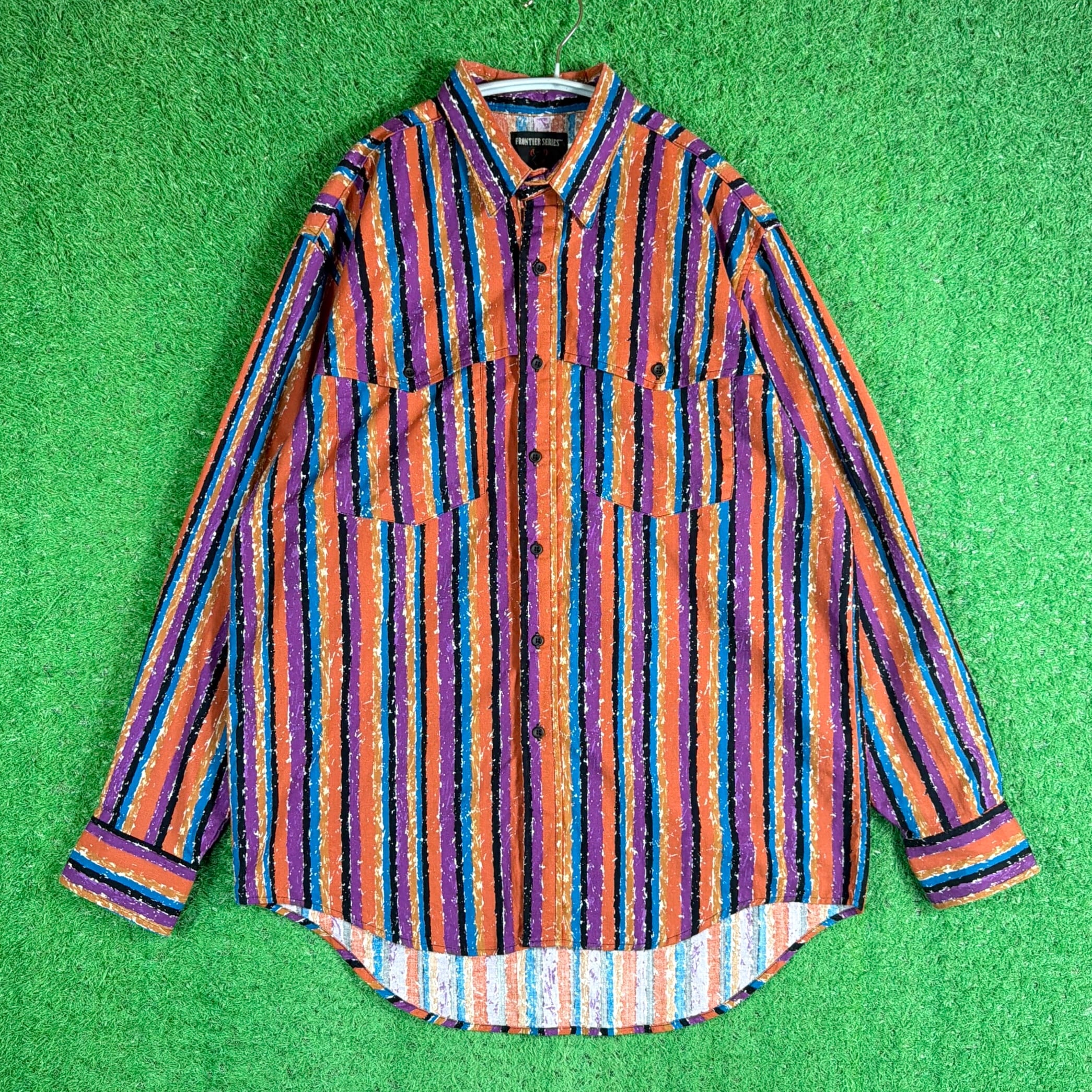 Men's】 90s ストライプ デザイン シャツ / 90年代 古着 長袖