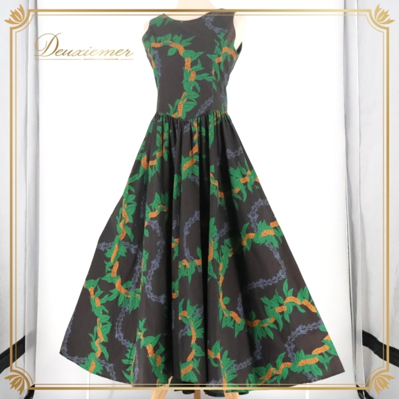 フラダンス 衣装 ワンピース ドレス ブラック系 ハワイアンプリント アロハ 植物柄 花柄 アロハ レッスン 練習 フラ ダンス ノースリーブ 華やか 大人っぽい かっこいい 上品 グリーン系 オレンジ系 グレイ系 黒 緑 橙 灰色 フラダンス衣装 ハワイ ナチュラル おしゃれ エレガント かわいい 大人女性 レディース 格好良い