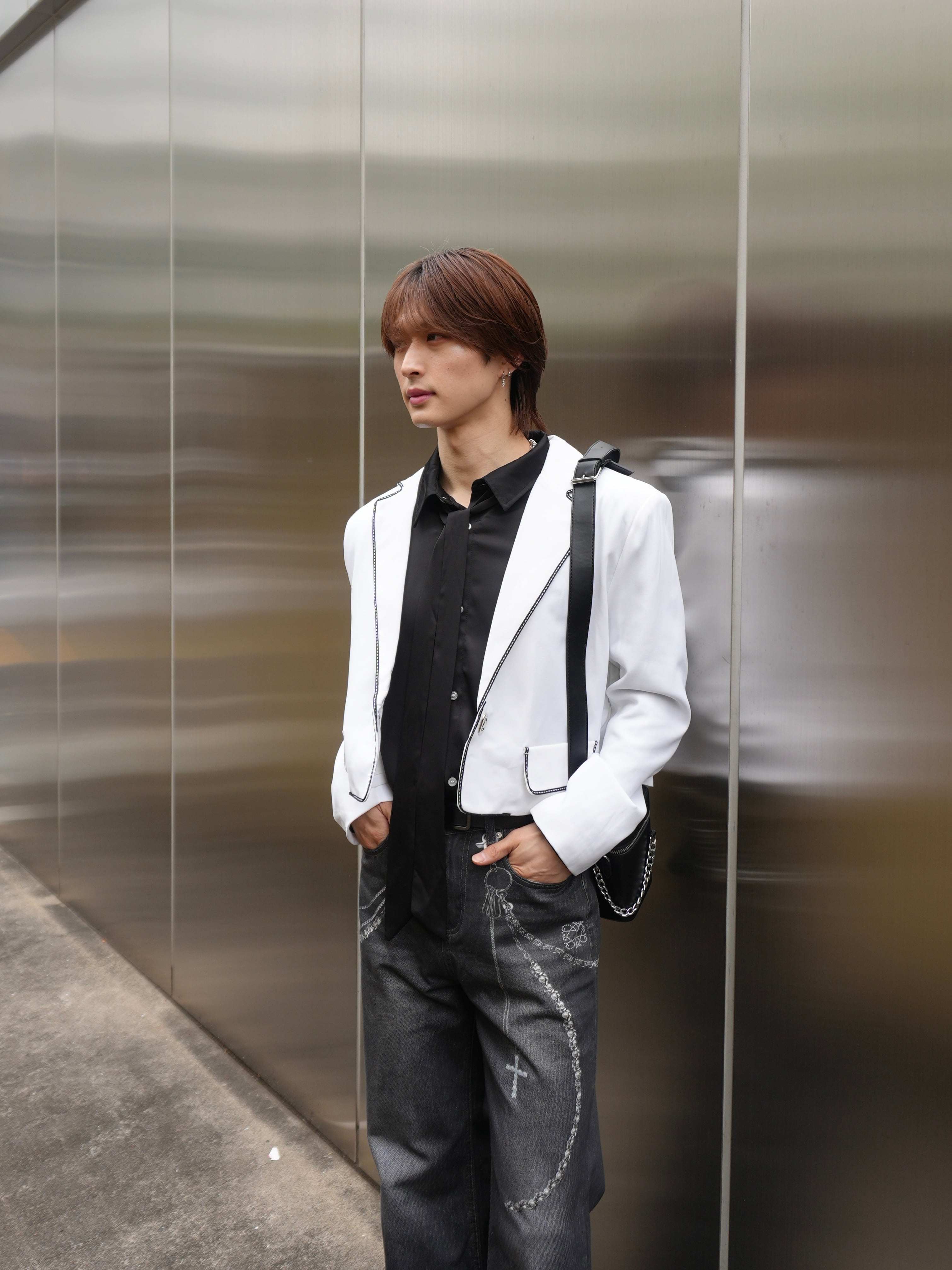 ALUDE SELECT】collar stitch snap button short jacket（2color