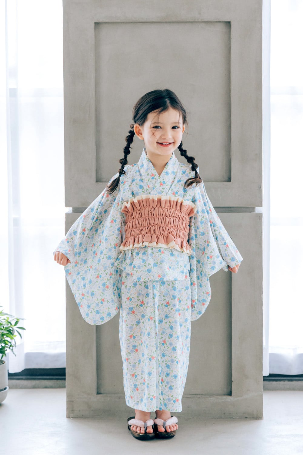 【3点set】YUKATA long dress〈blue flower〉