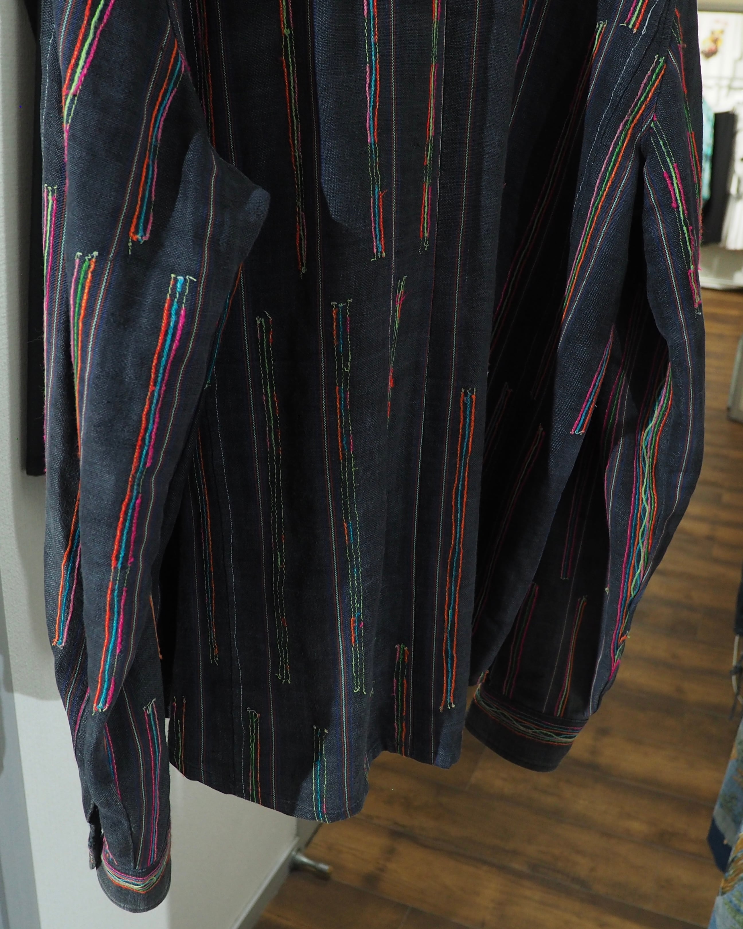 Colorful Thread Stripe Embroidery vintage Over Dyed shirt