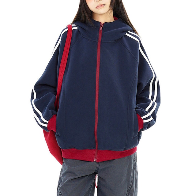 スリーラインバイカラージップブルゾン 2col R02746