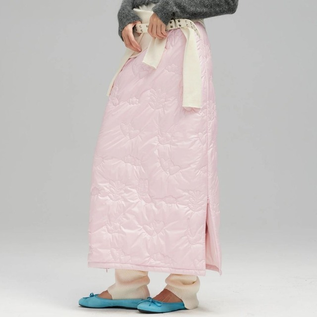 embroidered and quilted straight skirt <3colors>