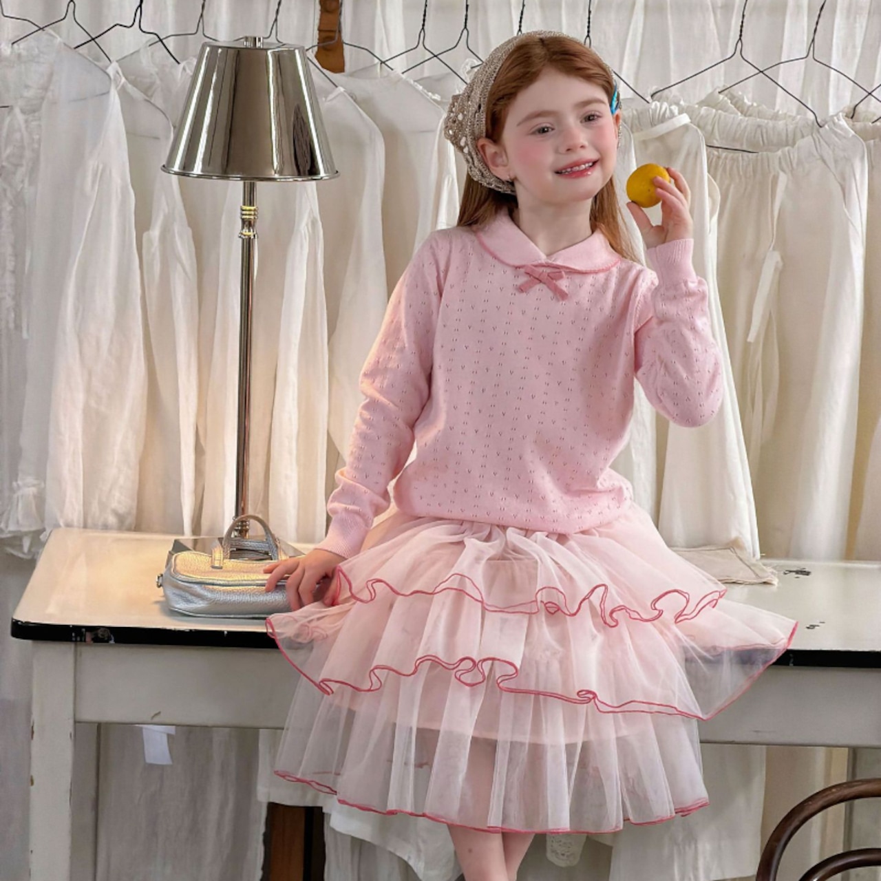 春リボン付きTシャツ