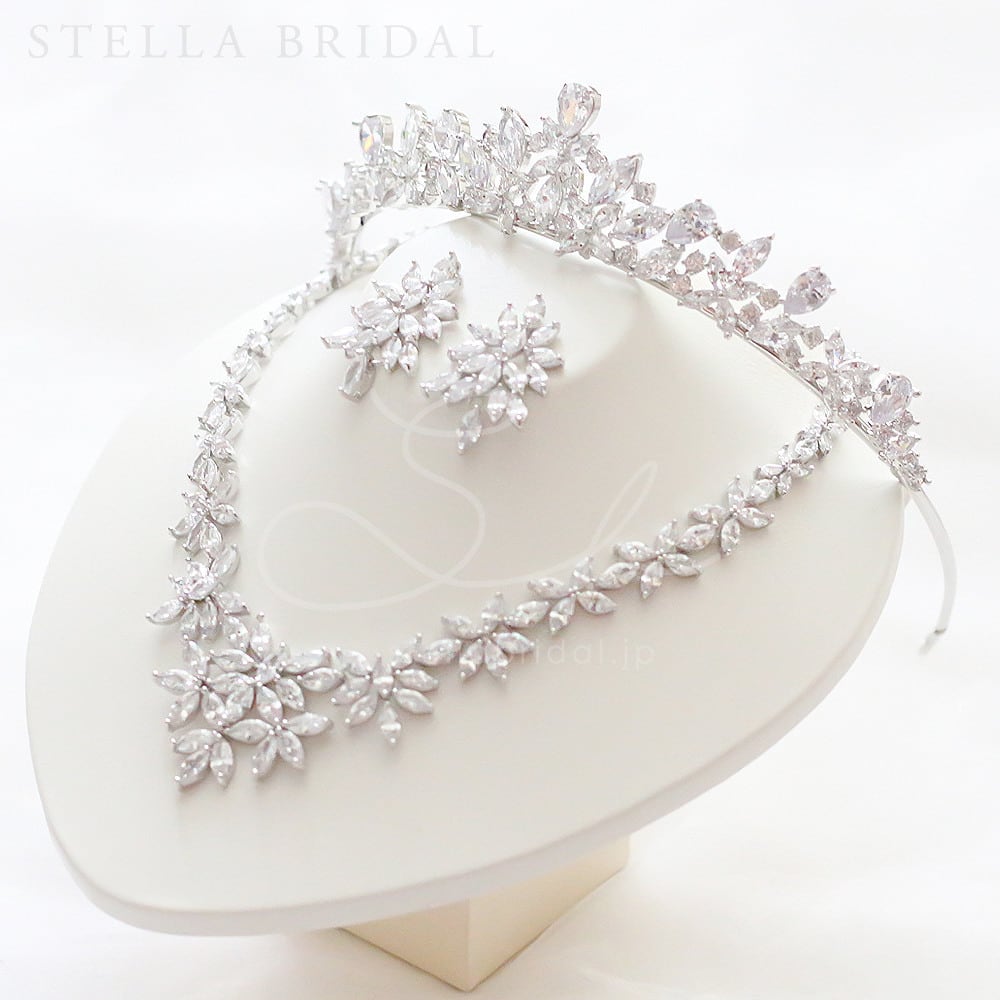 【OUTLET】キュービックジルコニア ウェディングジュエリーセット エトワール&シルフィー ティアラ・ネックレス・ピアスorイヤリング