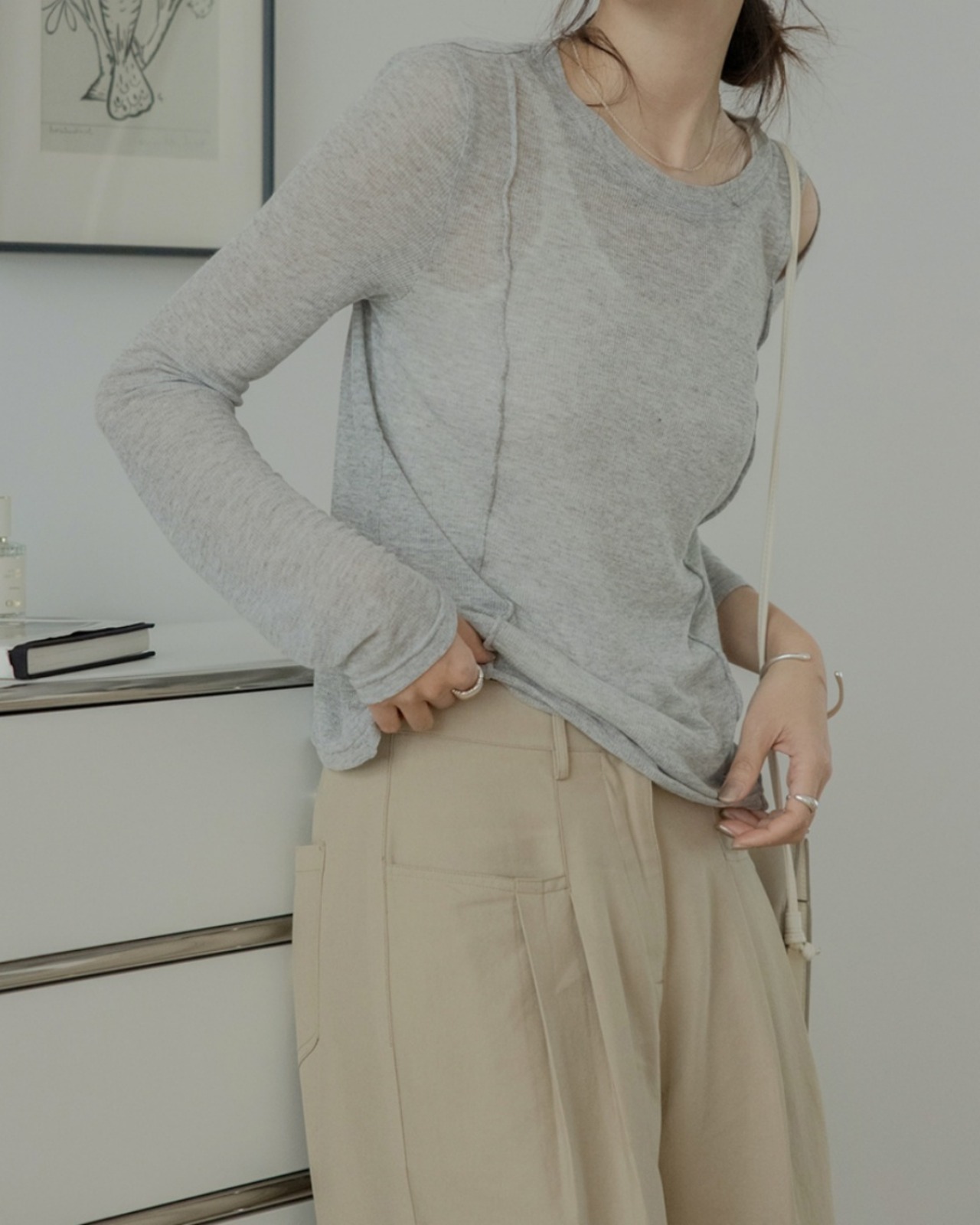 See-through design long sleeve Top　T20062