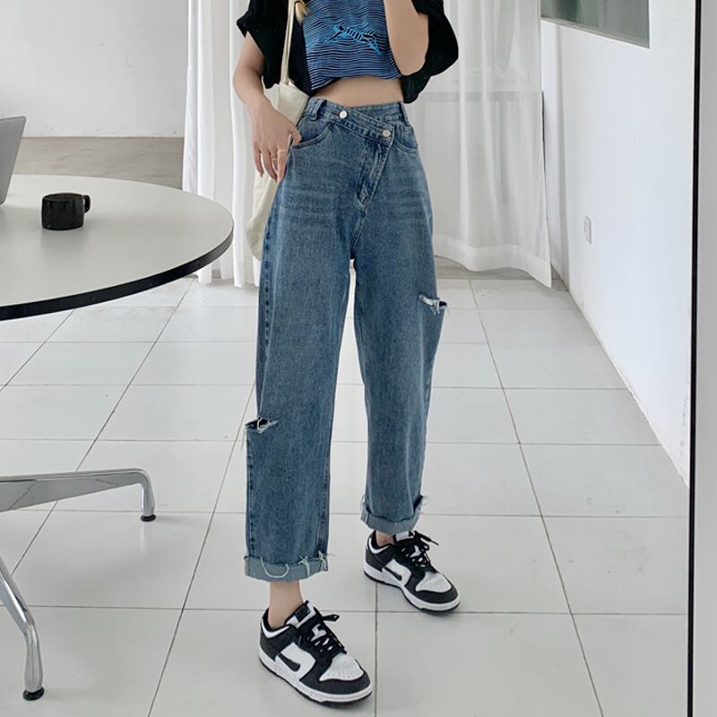 ジーンズ スプリングオータム薄手ハイウェストウェストルーズパンツ 春物 秋物 試着室42755008338