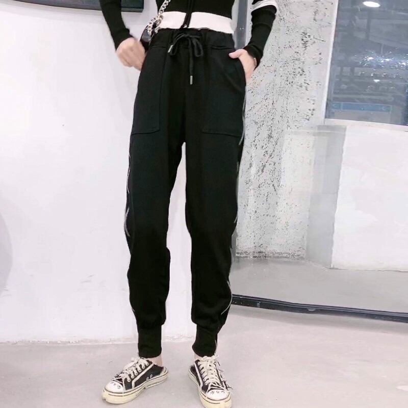 ラージサイズカジュアルパンツ春秋服新太姉妹mmレディースルーズジッパーBFストレートワイドレッグパンツは干潮 ミックスインファッション65145802220