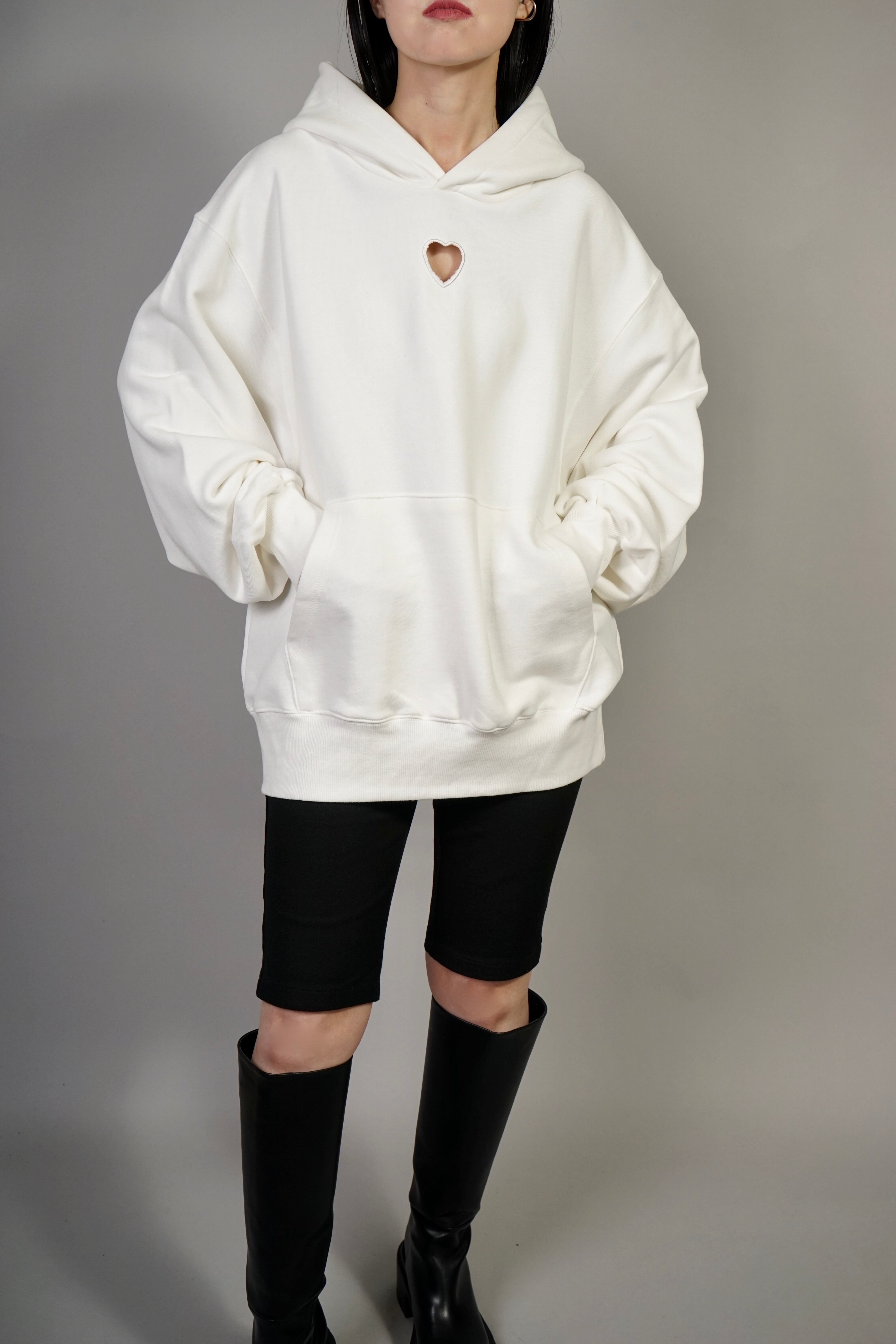 CUT OUT HART HOODIE   (WHITE) 2209-65-12