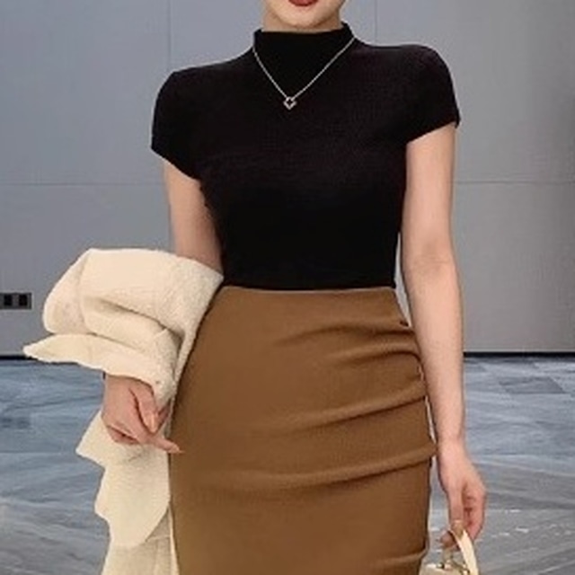 Turtle Neck Short Sleeve Top(2color)　　V2912