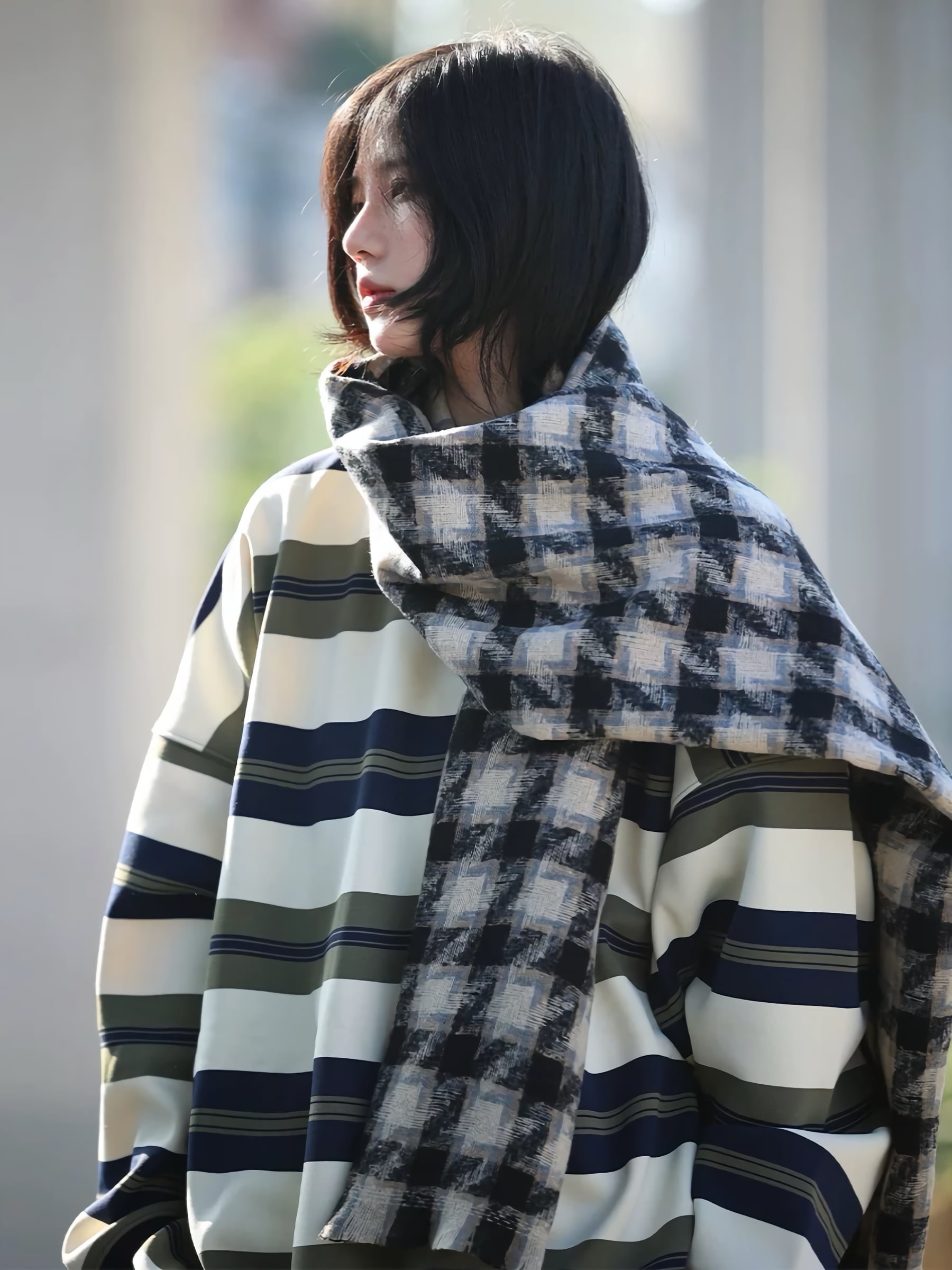 チェックフリンジストール / Check Fringe Stole