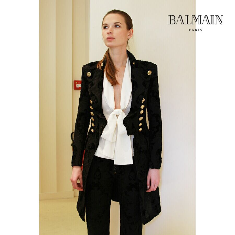 送料無料【50%OFF】新品【正規】BALMAIN（バルマン）RUNWAY GOBELINS W LONG COAT  ゴブラン織りコート（02.2955.213B）黒/38（定価160万円）w/tax