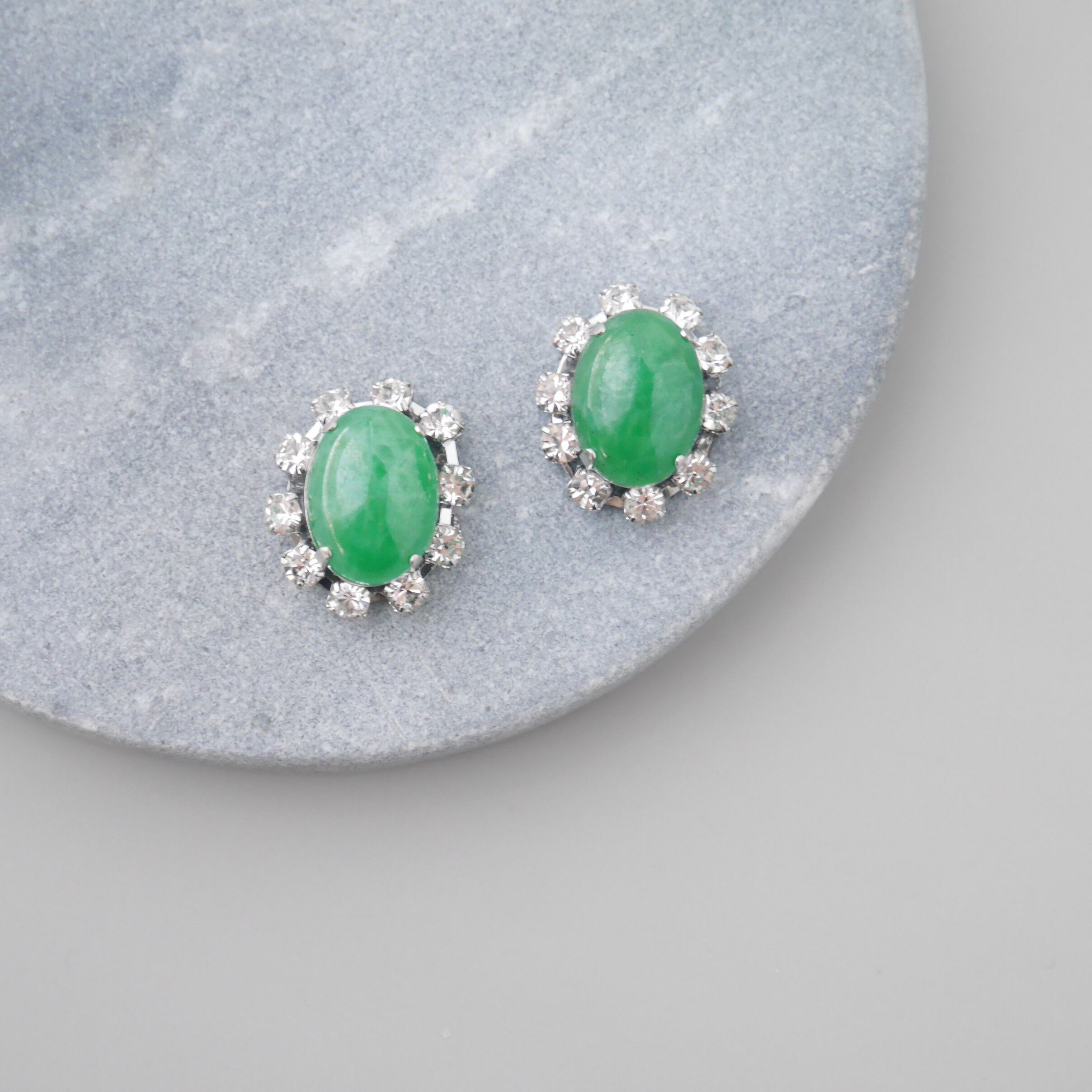 【silver】ロジウムカラー オーバルカボション カーキ