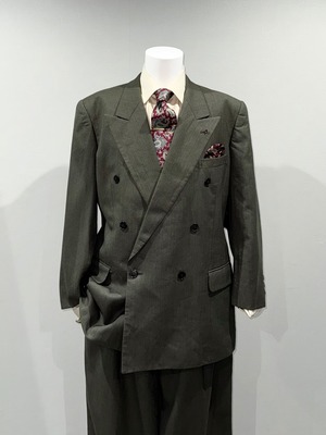 [SETUP] vintage stripe suit - double jacket × wide tuck trousers / khaki