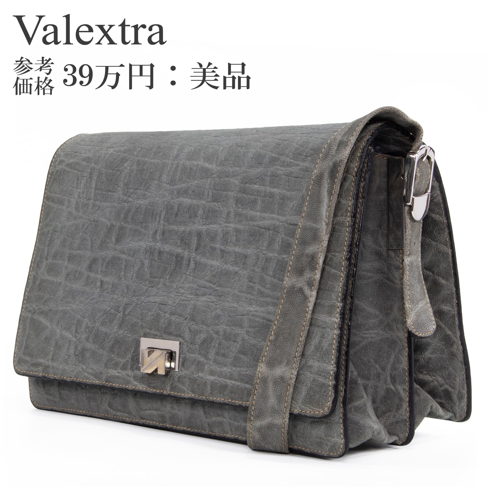 本物 送料無料 ヴァレクストラ ショルダーバッグ メンズ レディース エレファントレザー グリーングレー 象の本革 肩掛け 鞄 バック A859