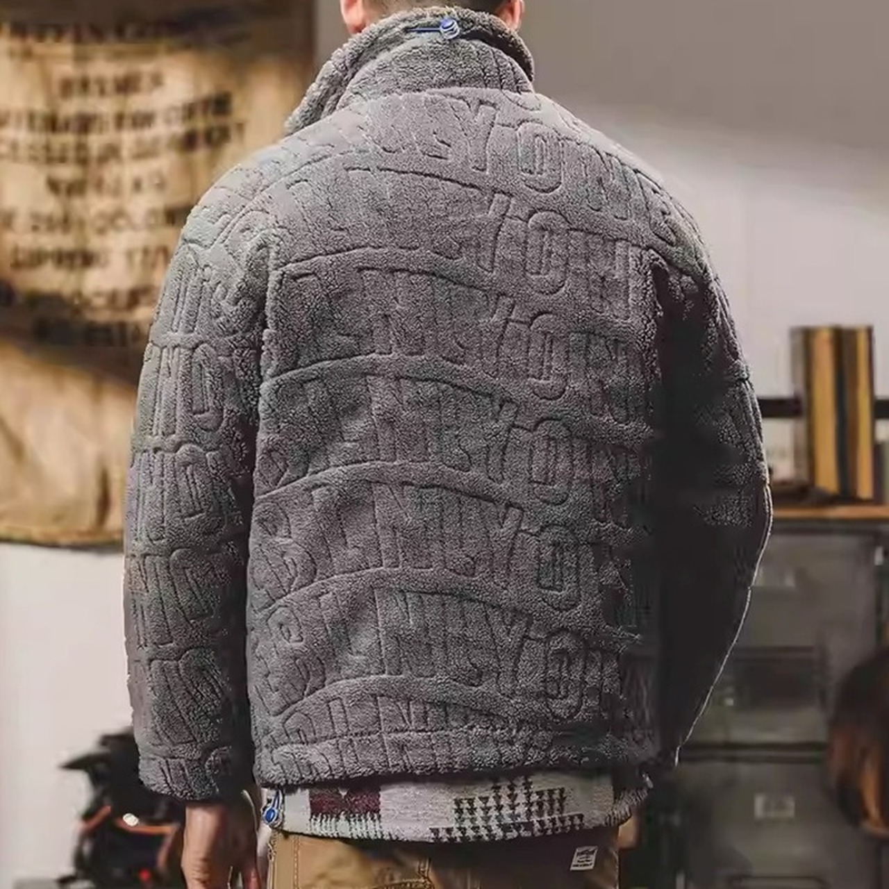 Pattern Waist-Length Button Front Zip-Up Jacket ◇3color H0920