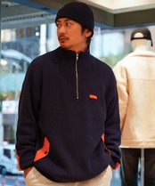 【#Re:room】NYRON PATCH HALF ZIP BIG KNIT［REK128］