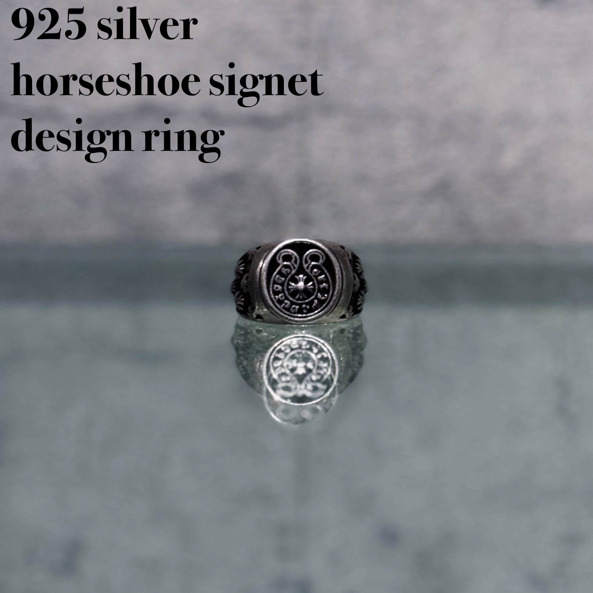 925 silver horseshoe signet design ring