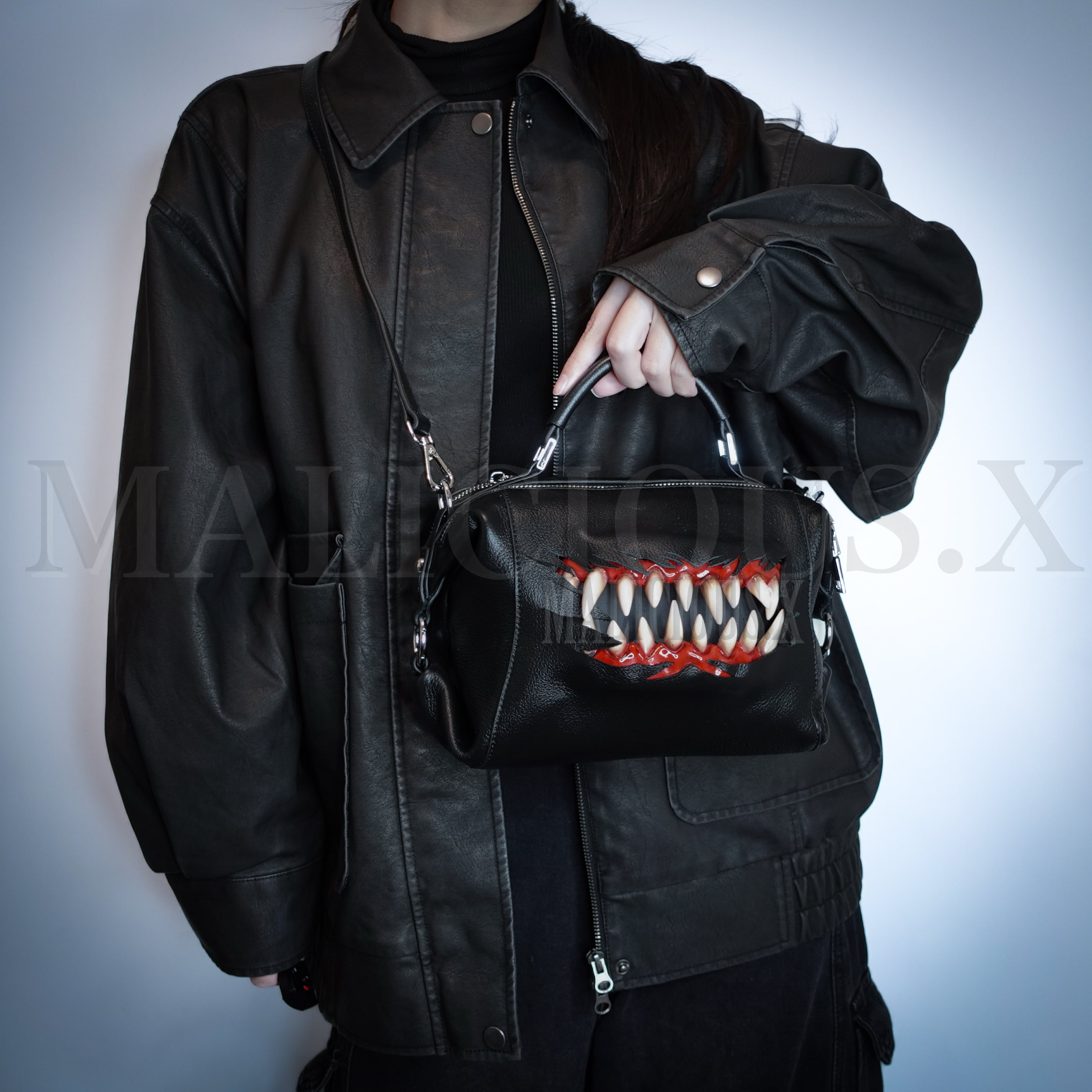 Konect fang 迷彩fang S O-fang 未使用希少品 BLACK】Cat fang 2Zip shoulder & Hand Bag（said ring） | MALICIOUS.X