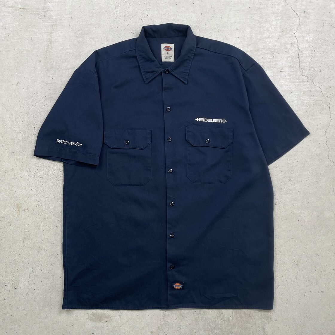 Dickies ディッキーズ 半袖 ワークシャツ 企業ロゴ刺? メンズL 古着