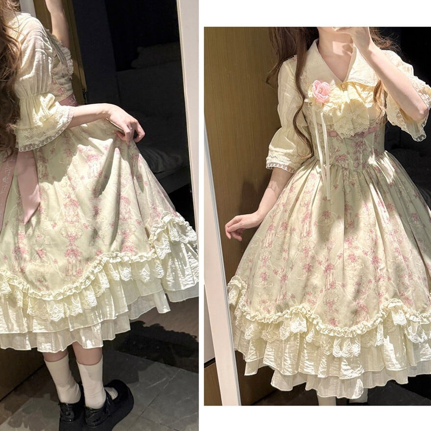 ロリータファッション 甘ロリ JSK 花柄5点セット | ロリィタデビューを