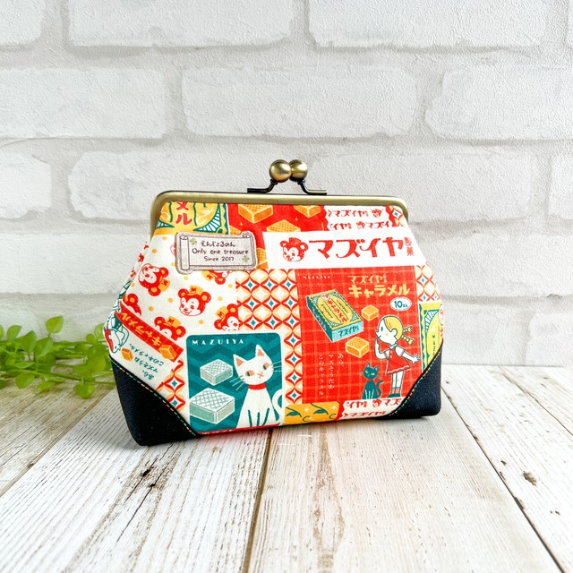 がま口ICカードホルダー  インド刺繍リボン+刺繍 ブルー