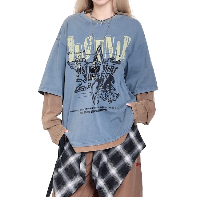 ヴィンテージロゴレイヤードロングTシャツ 2col R00791