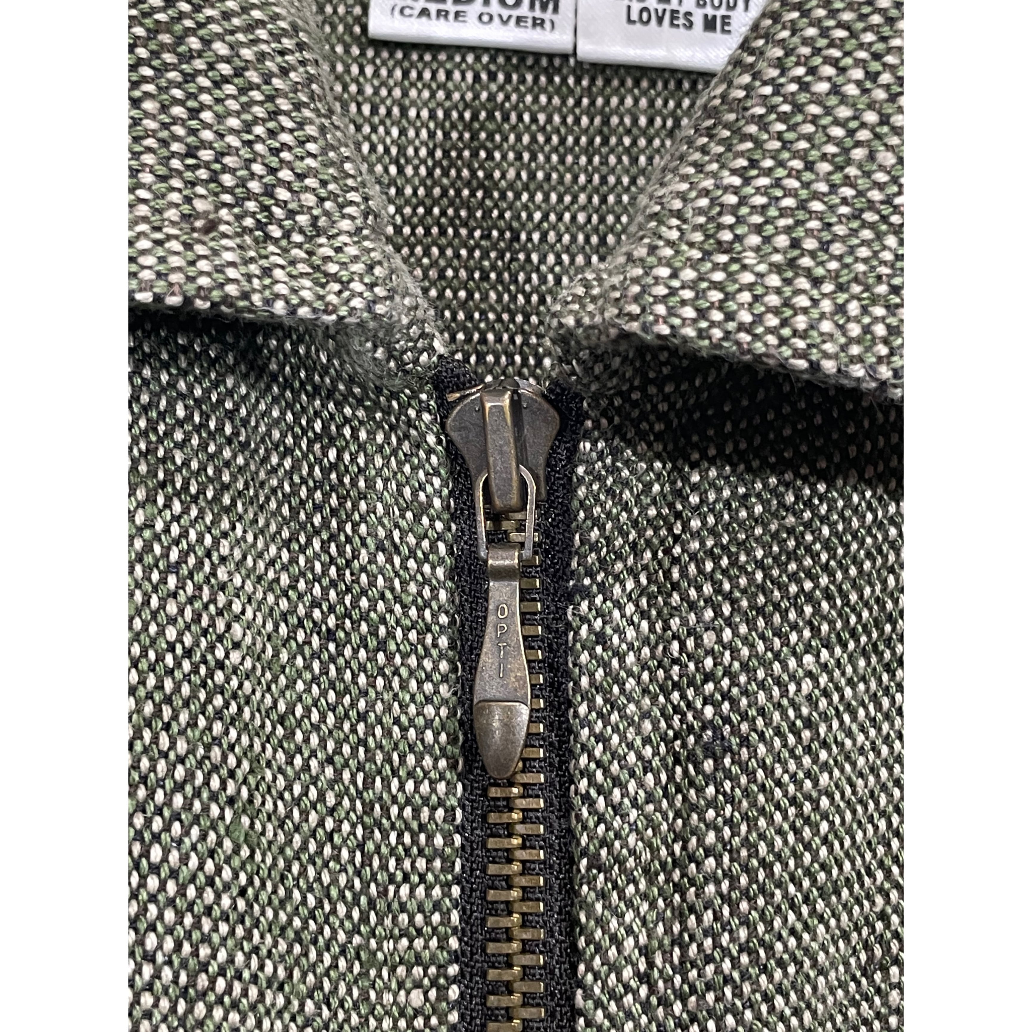 90s FLAX mix olive Lithuania linen box silhouette zip up jacket