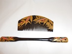 漆の櫛と笄(黒) Urushi lacquer work ornamental comb and hair pin(black)