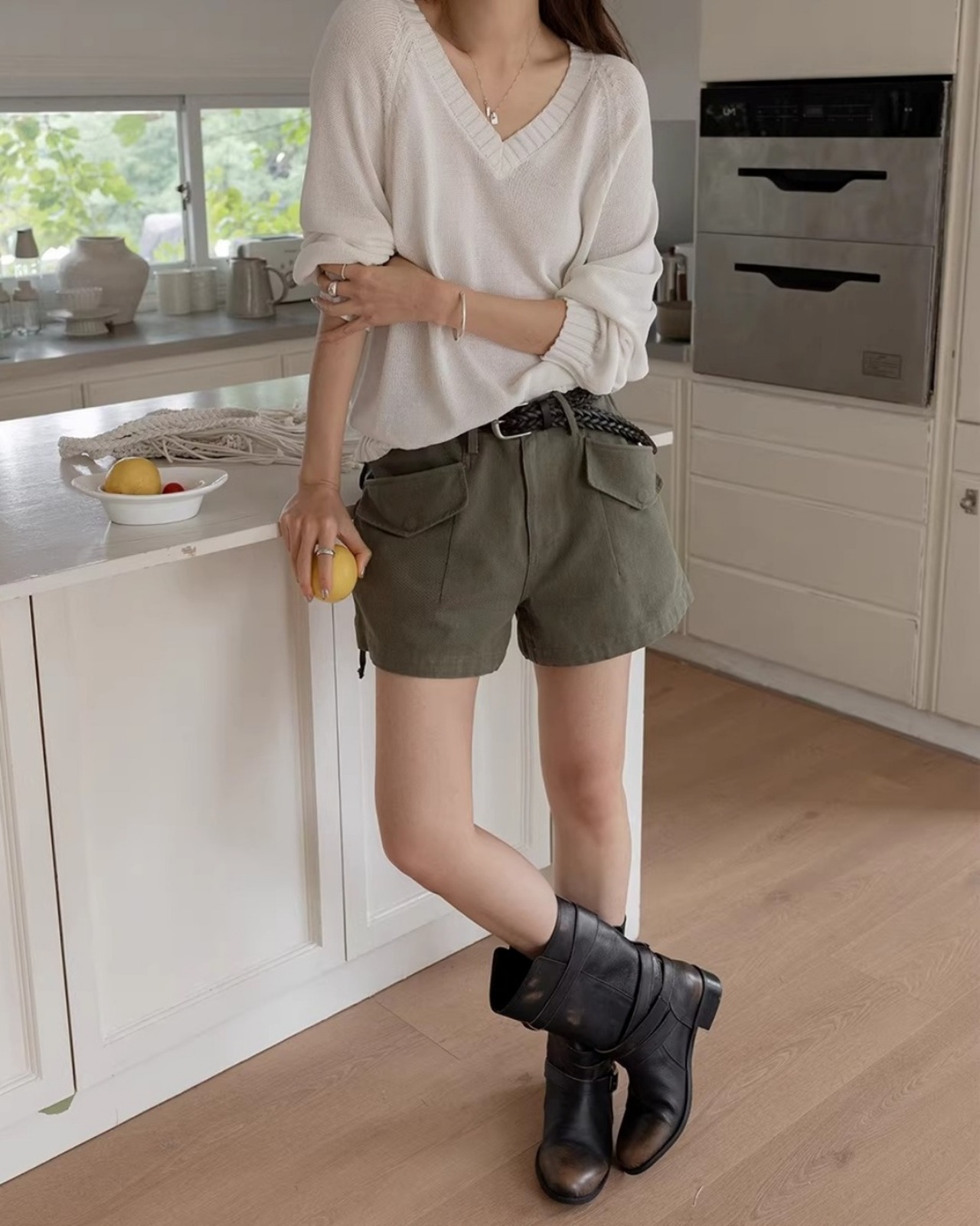 V-neck long sleeve loose Knit L0164