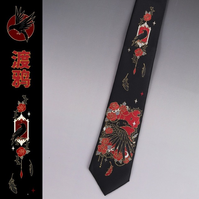 ゴシック 耽美 薔薇 渡鴉 刺繍 ジャガード ネクタイ ダーク サブカル 参戦服 | 天使と悪魔