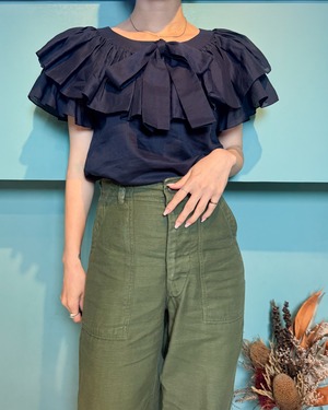 Vintage Yves Saint Laurent / Frill V-Neck Linen Blouse