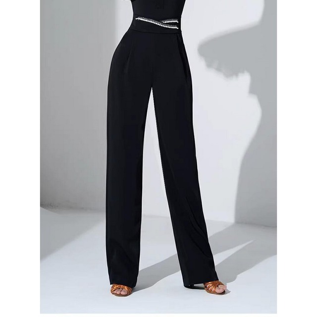 ハイウエスト装飾ベルト付きワイドレッグパンツ ds0123