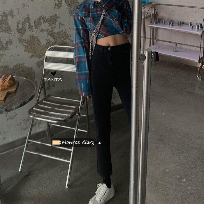 薄手ハイウェストジーンズ レディースブラックパンツ スプリングルーズ 春物 モンロー68824145367