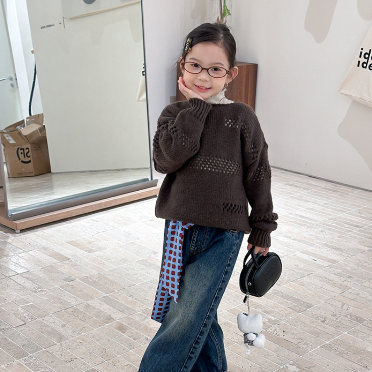 秋オープンワークニットシャツ