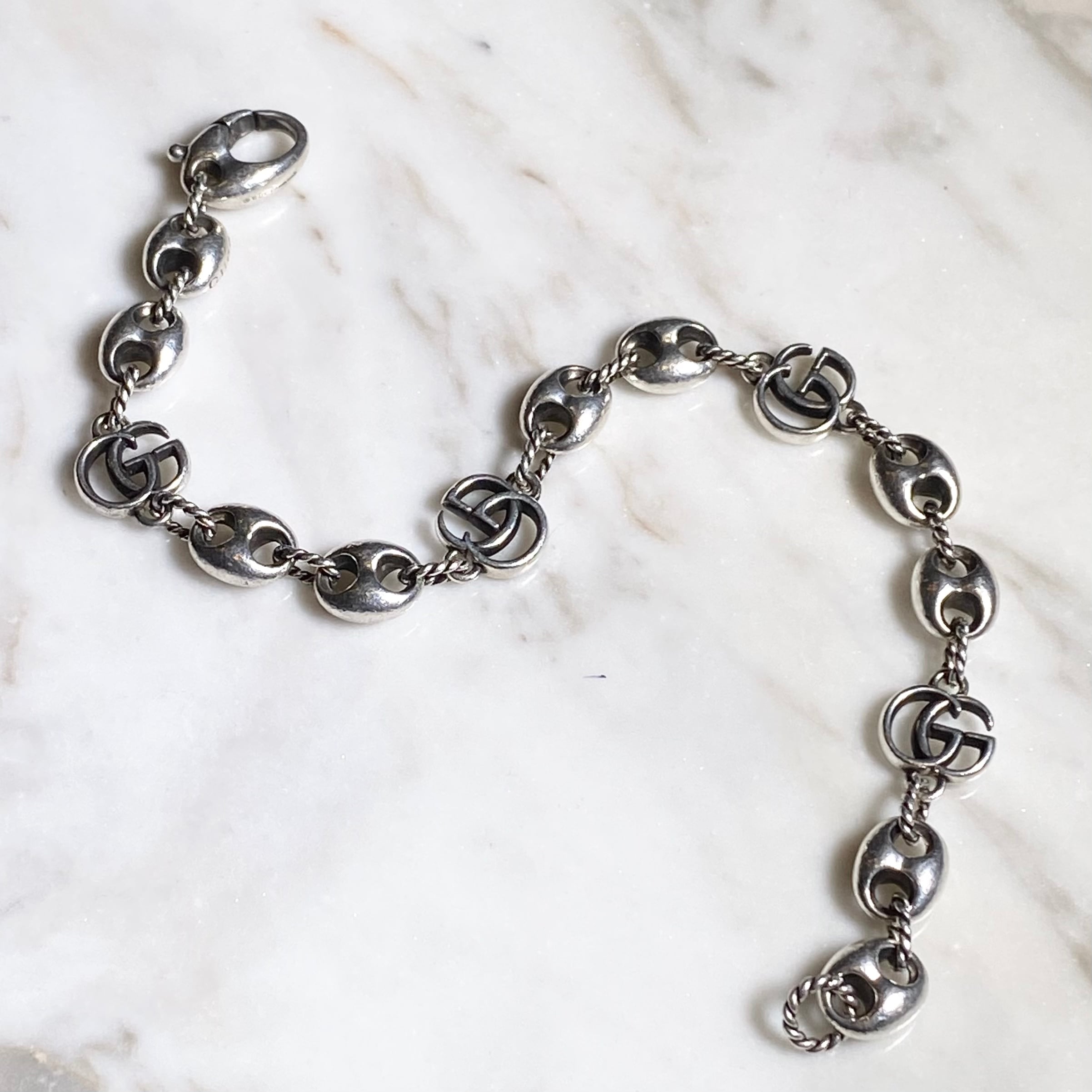 GUCCI silver anchor chain bracelet “GG marmont” | NOIR ONLINE