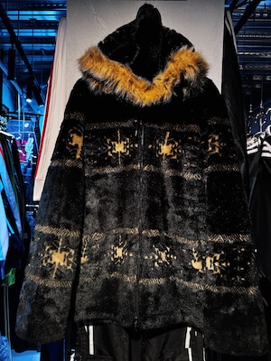 90’s vintage snowflake design fur hoodie loose jacket