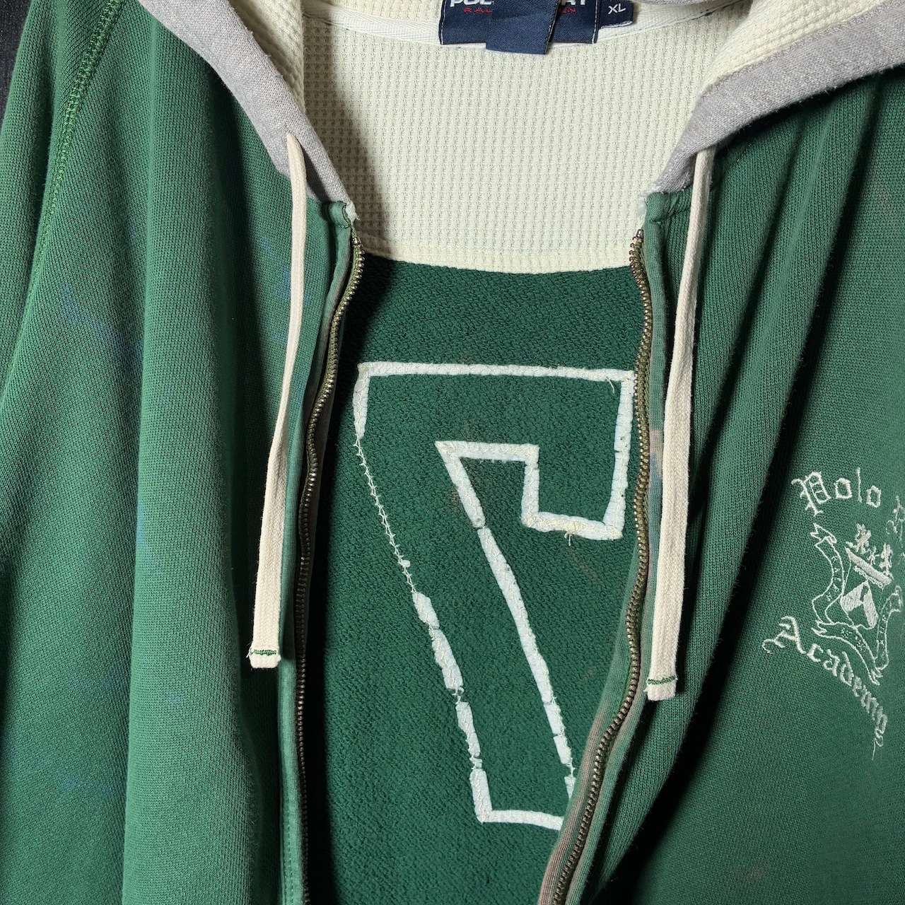 90s POLO SPORT ナンバリング　ジップパーカー　フード裏サーマル　緑　ポロスポ