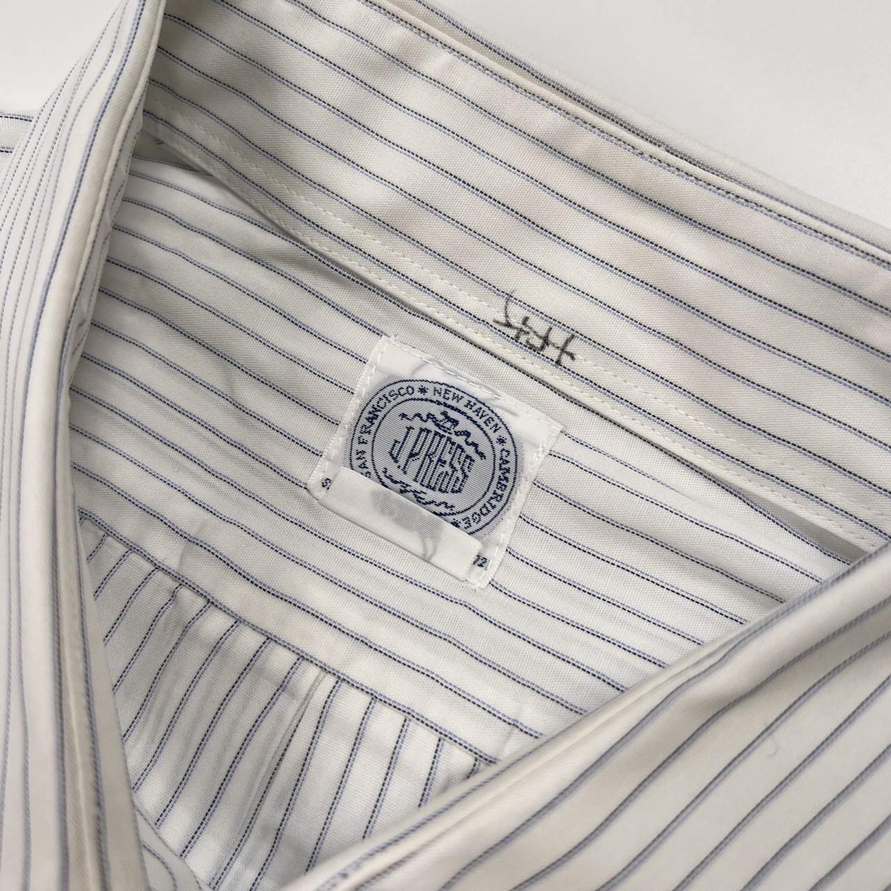 J.PRESS ジェイプレス ストライプ 長袖 ドレスシャツ 42-84 /ポケット付き/ホワイト×ブルー/メンズ