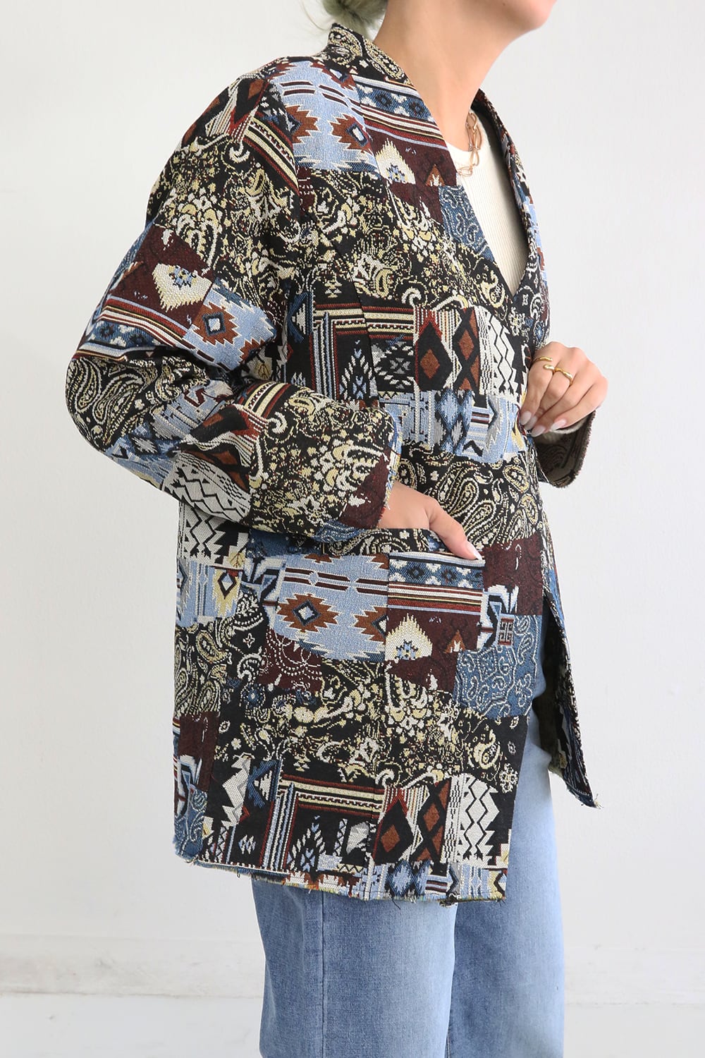 ジャカードノーカラージャケット (5W36014K)