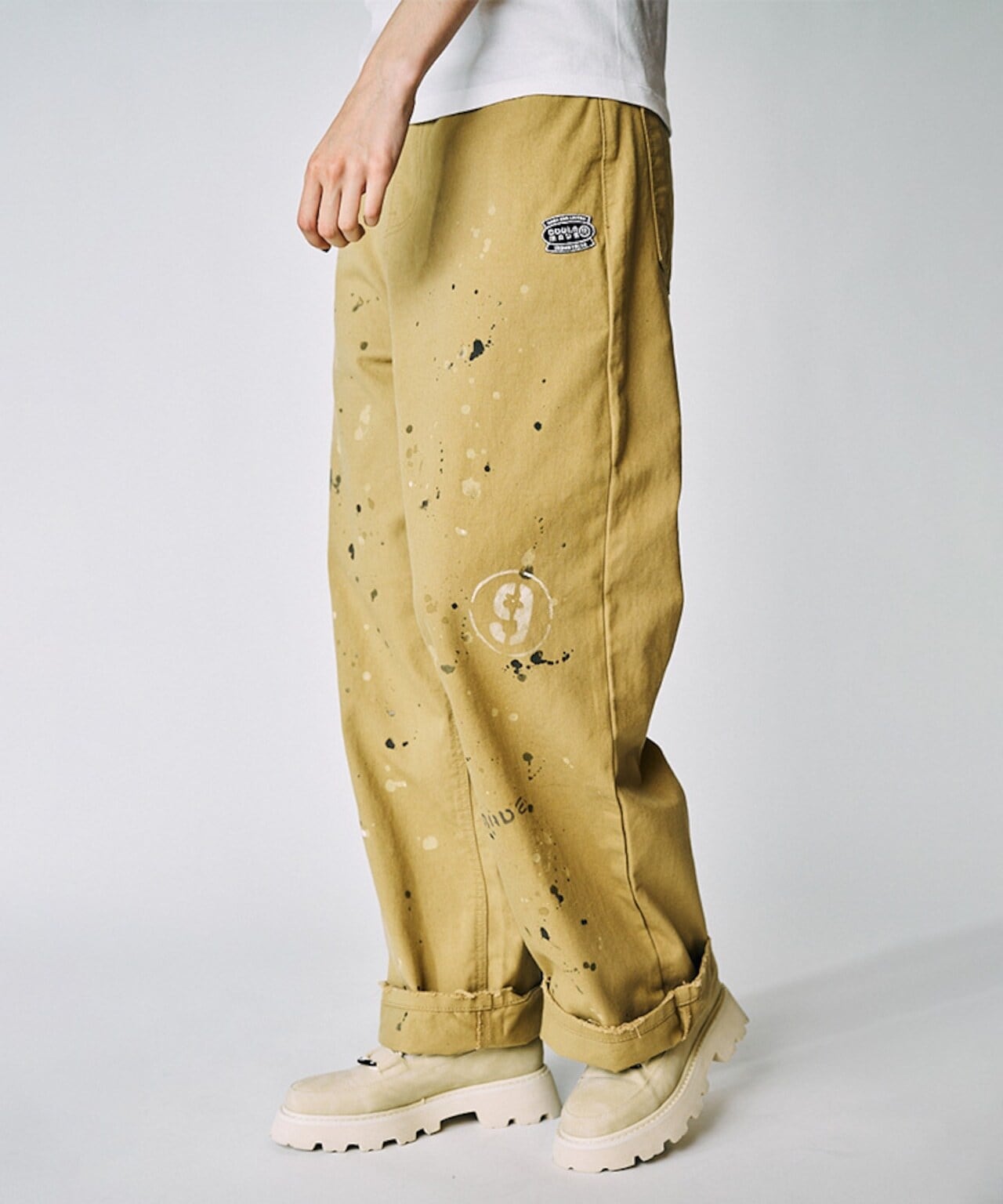予約販売【 COOLA 】CQ-48113 Check Pattern Wide Curve Pants 4月中旬