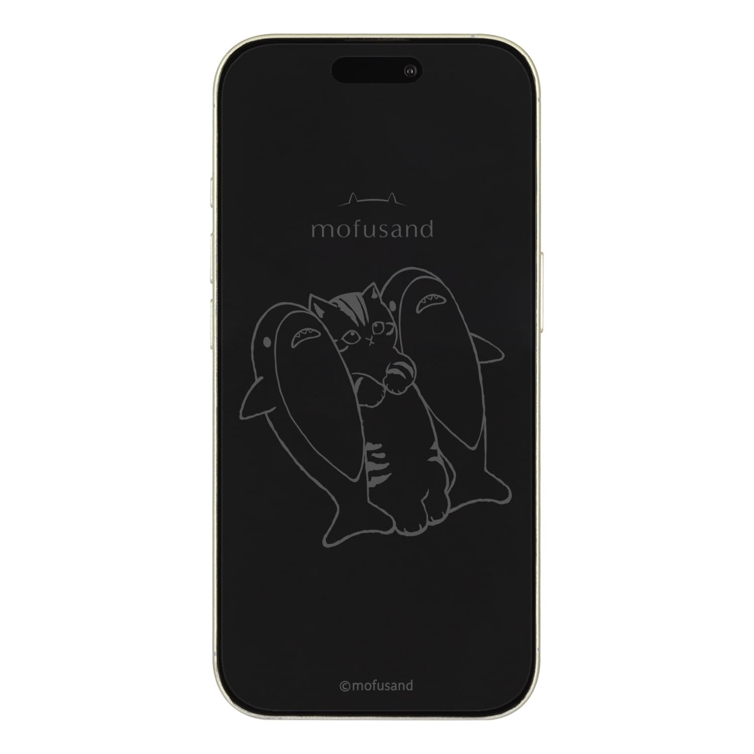 【人気】グルマンディーズ mofusand iPhone 16 / 15 / 15 Pro / 14 / 14 Pro / 13 / 13 Pro 対応 ガラススクリーンプロテクター サメにゃん MOFU-69A