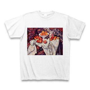 リンゴとオレンジのある静物（ポール・セザンヌ）：厳選名画Tシャツコレクション（ホワイト）・世界の美術作品名画グッズ【安心の送料込・税込】