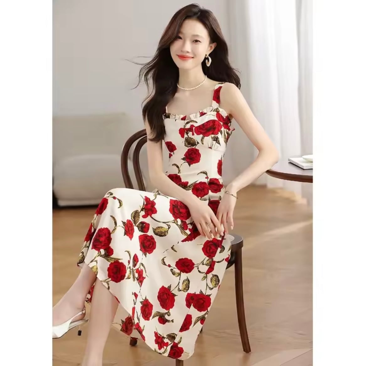 ローズ柄 エレガント ミディアムドレス（simi） | MK ROSE - 薔薇