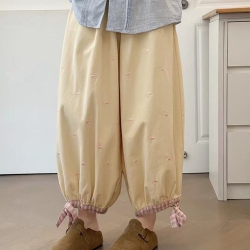 2色／サイドリボンフラワー刺繍パンツ ・12657