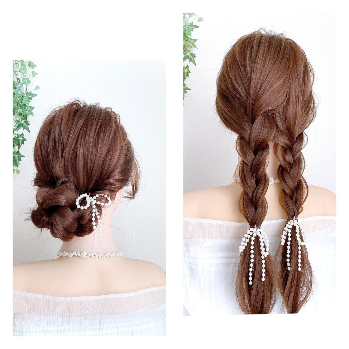 揺れる パールリボン ポニーフック 浴衣 ブライダル ヘアアクセサリー 