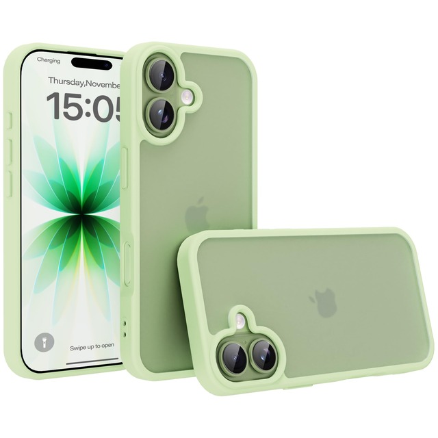 PINLISHENG iPhone 17 ケース 半透明 マット 米軍MIL規格 耐衝撃 全面保護 スマホケース(抹茶グリーン, iPhone 17)