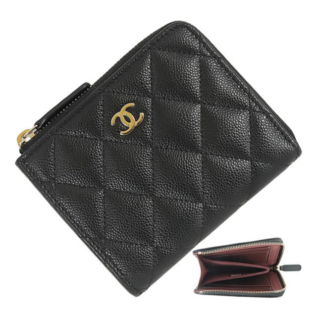 Unused CHANEL シャネル マトラッセ L字ファスナー コンパクトウォレット キャビアスキン ブラック AP3999 ミニ財布 コインケース 未使用品
