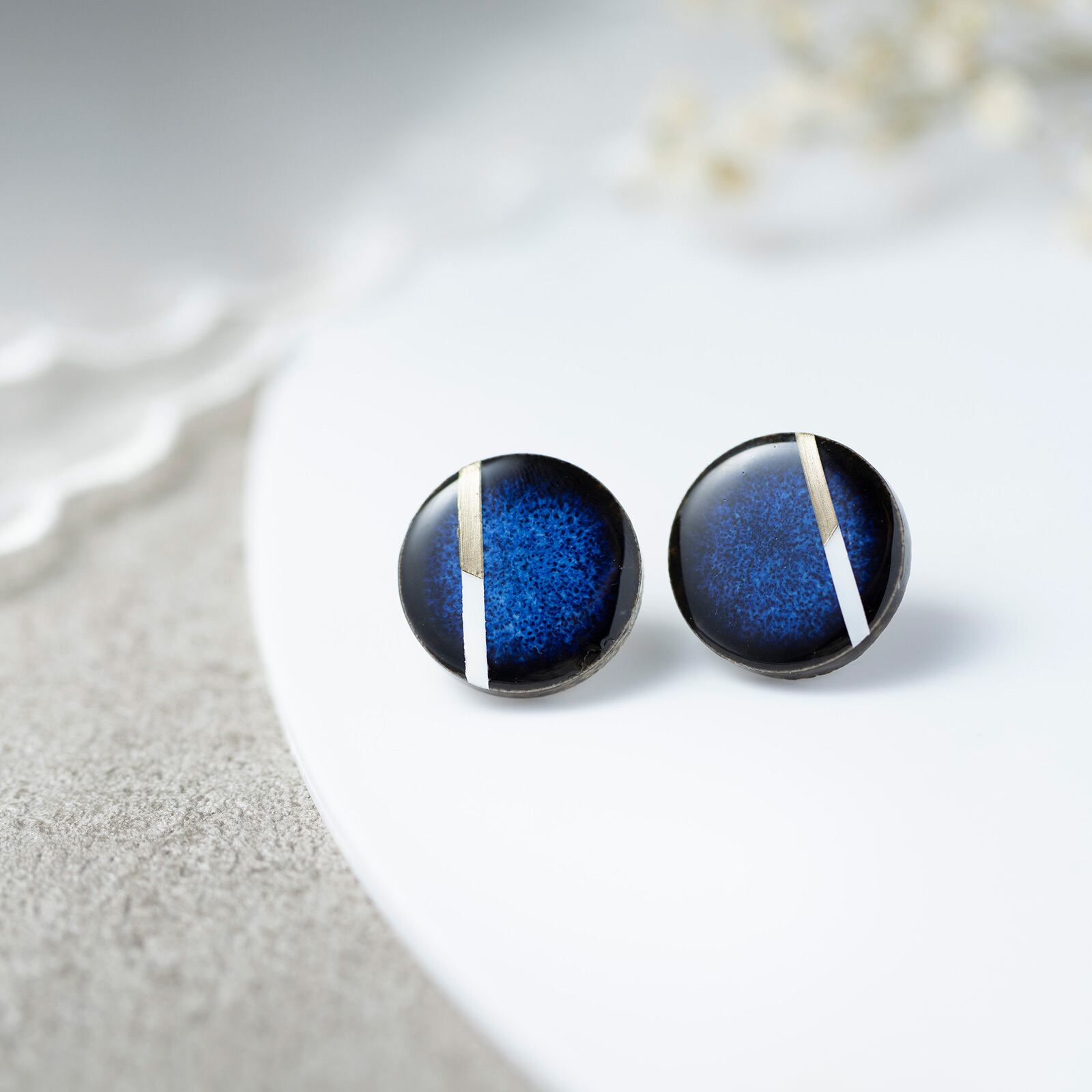 美濃焼陶器 モダン ピアス / イヤリング|藍(あい)