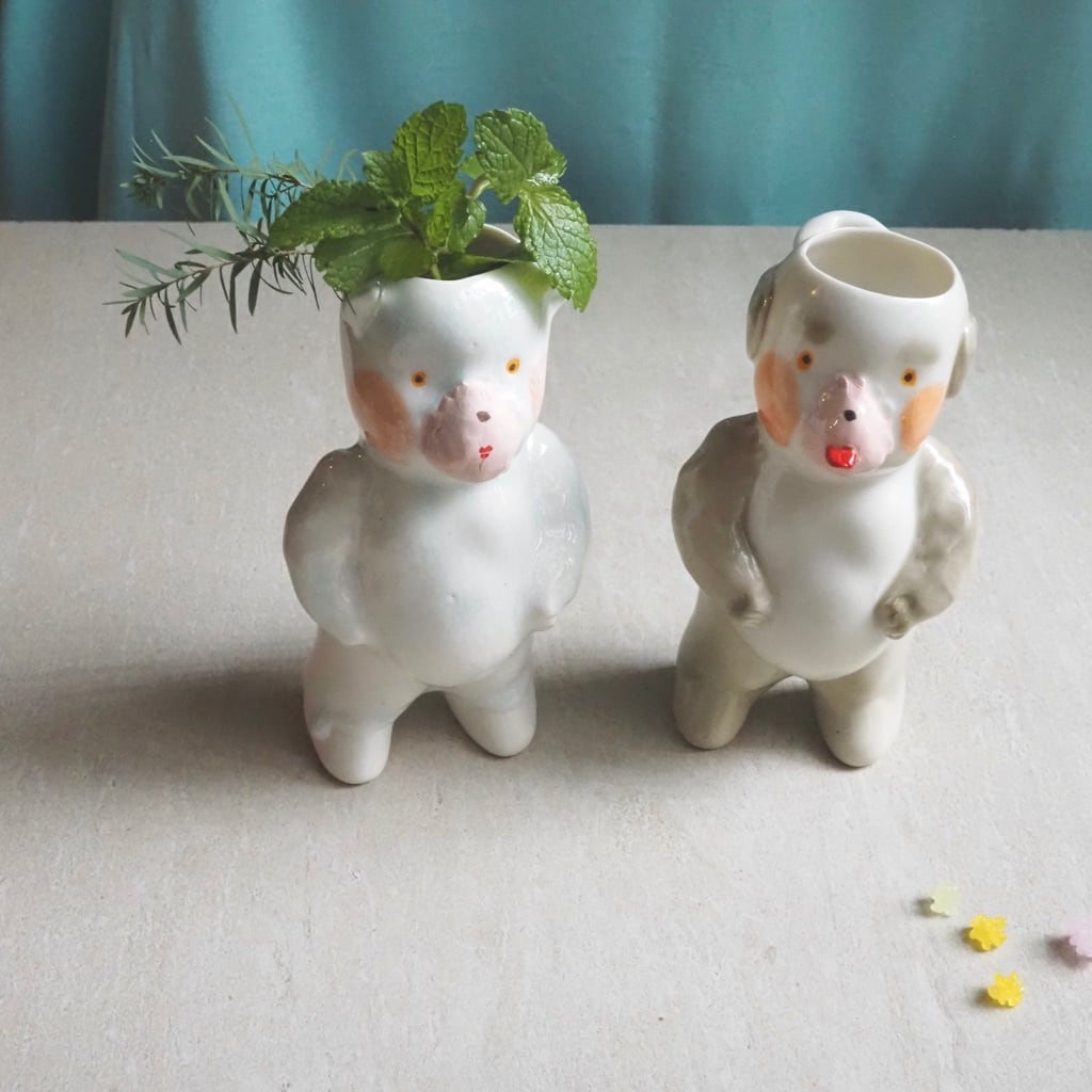 増田 光/壁掛け花器 くま・ いぬ